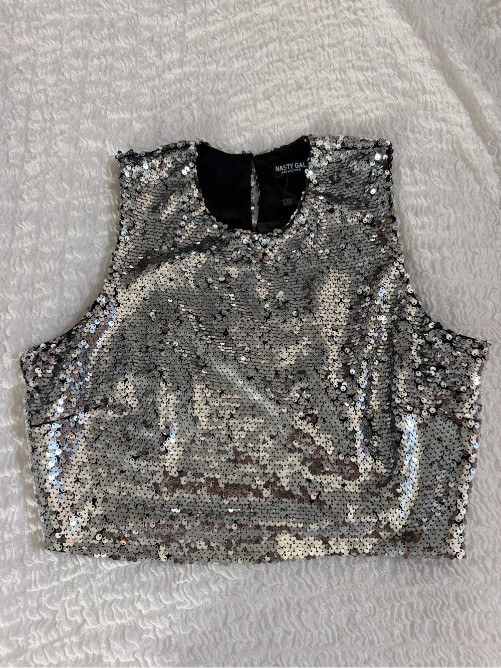 Nasty Gal Silver Sequin Sleeveless Crop Top